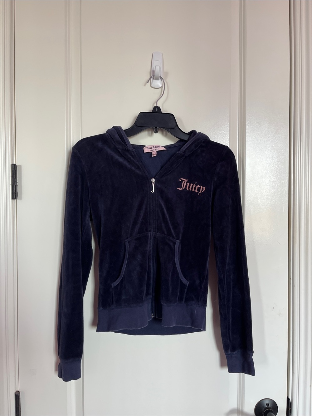 Juicy Couture Velour Zip Up Hoodie Size Medium Navy Blue Y2K